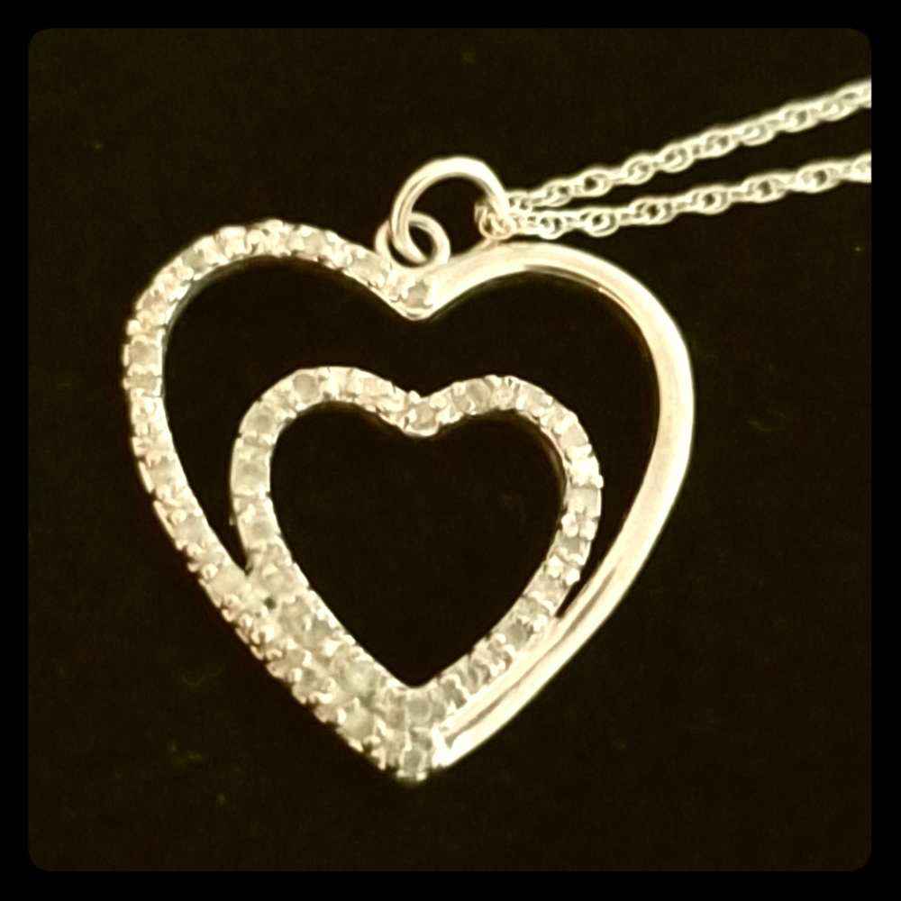 Sterling Silver Heart Necklace with Diamond Chips